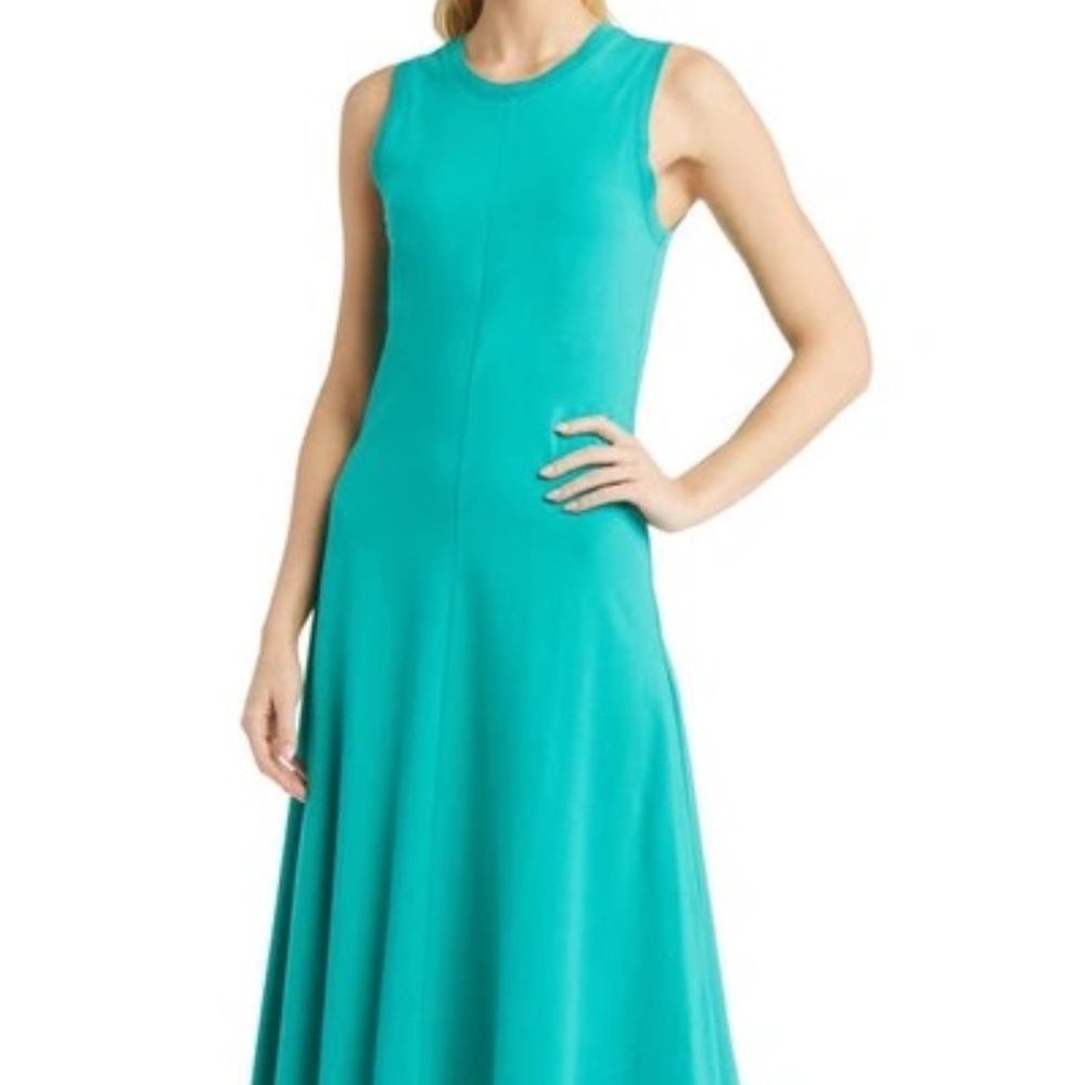 Nordstrom Women Green Sleeveless Knit Maxi Dress Crew Neck A-Line Size Small NEW